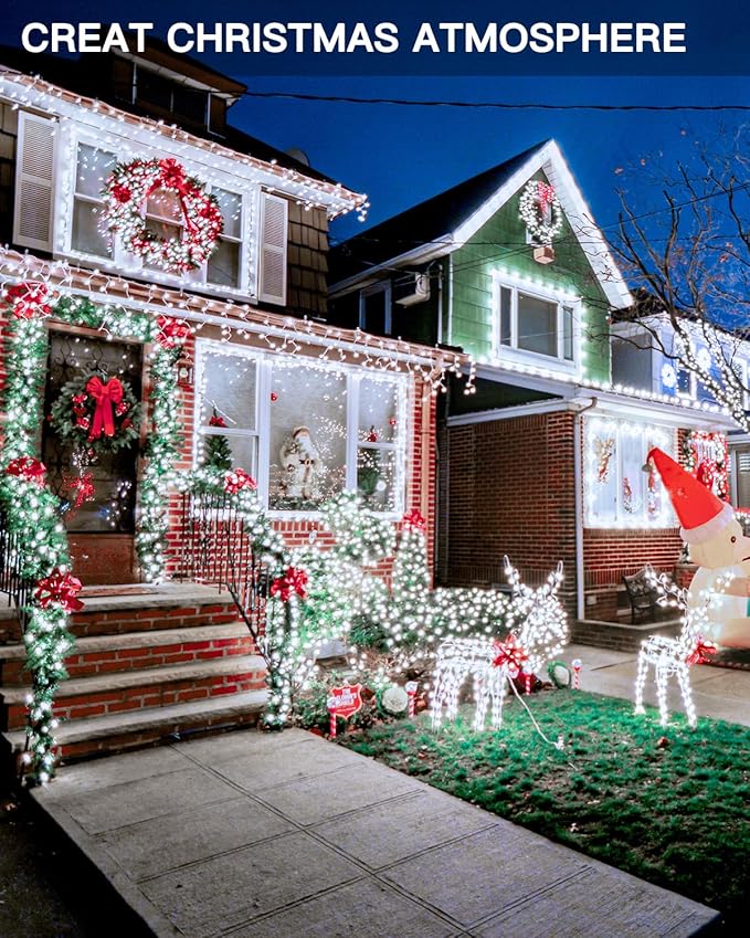 Ollny Christmas Lights Cool White, 600LED 197FT Christmas Tree Lights IP67 Waterproof, Plug in Fairy Lights with Remote 8 Modes Timer, Xmas Light for Outdoor Indoor House Holiday Decor