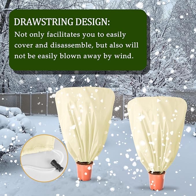 8 Pcs Plant Covers Frost Protection Bag 47" x 31.5" Winter Reusable Plants Jacket with Drawstring Shrub Protection Wraps Bags Frost Blanket for Winter Outdoor Garden Plants