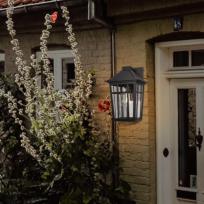 Darkaway 2pcs Outdoor Sconce Lights Wall Light Fixtures, 14inch Large Porch Light Outdoor Wall Anti-Rust Black Aluminum with Glass for Patio Yard Doorway Garage