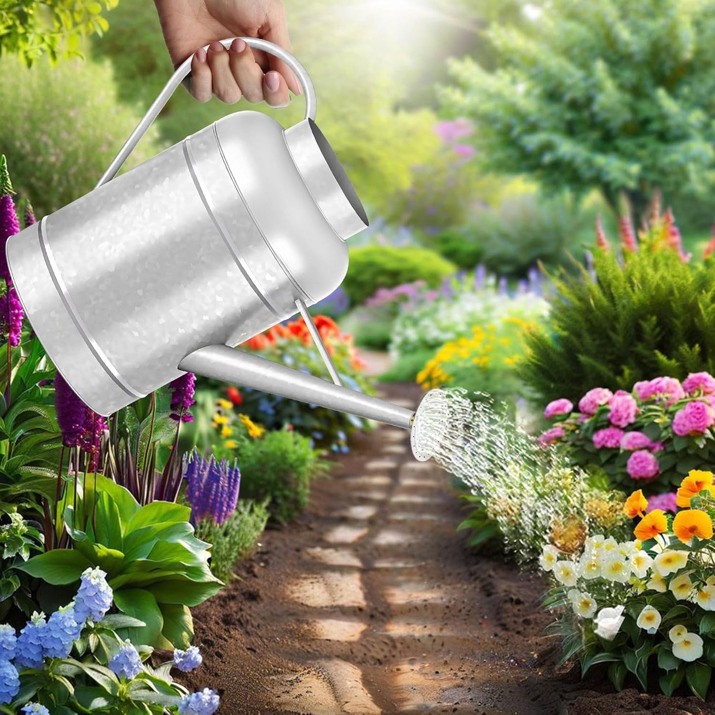 2.3 Gallon Metal Watering Can, Galvanized Watering Can for Outdoor Indoor Plants, Large Water Can for Plants and Garden Flower