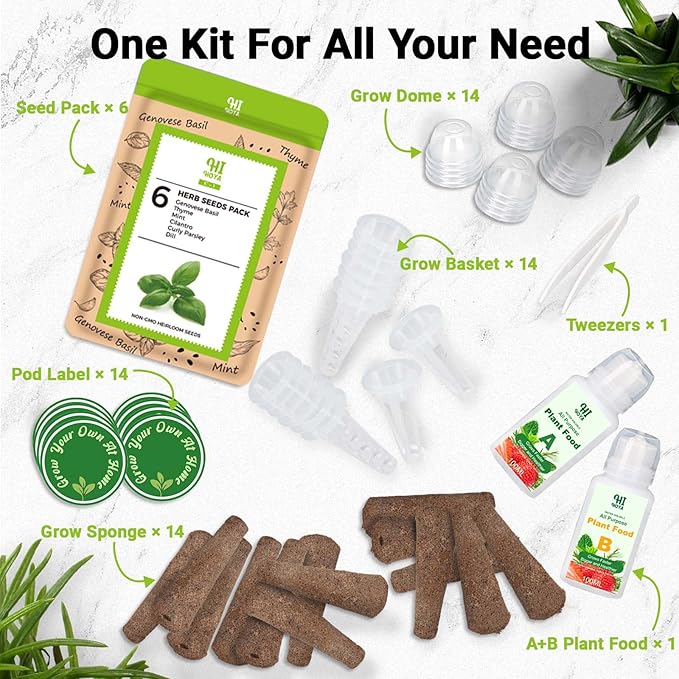 Herb Seed Pod Kit, Grow Anything Kit for All Hydroponics Growing Systems, 14 Pods with 600+ Seeds of Genovese Basil, Thyme, Mint, Cilantro, Curly Parsley and Dill, Grow Your Own Herb Garden at Home