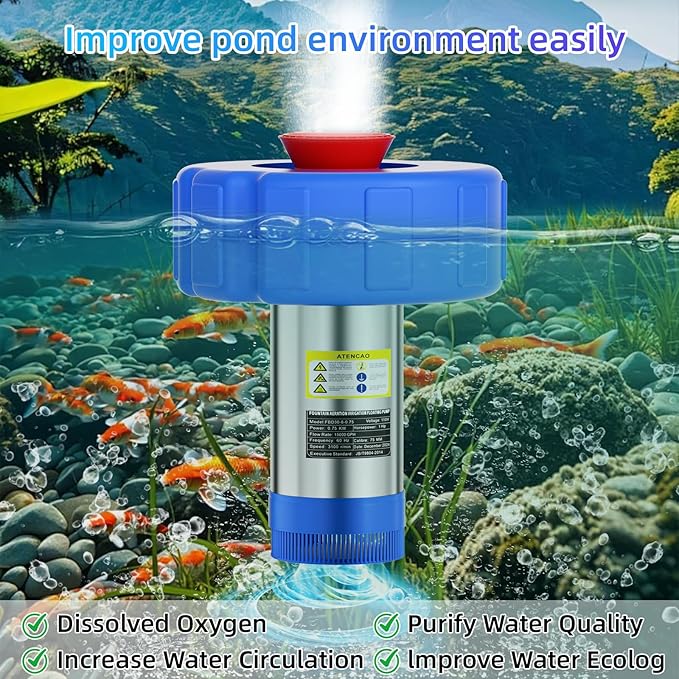 15000 GPH Pond Fountain Aerator - Fully Automatic 110V, 750W (1HP) Floating Fountain and Pond Aerator for Large and Small Outdoor Ponds and Lakes - Pond Fountain with 100 Feet Power Cord.