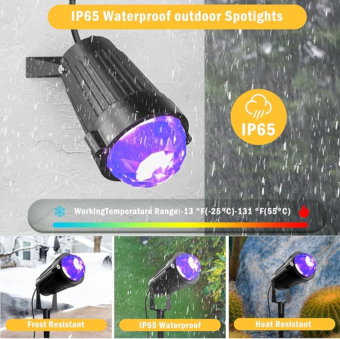 Halloween Christmas Outdoor Spot Lights Black Light Projector, 12W IP65 Waterproof LED Spotlight Outdoor Landscape Lighting with 16 Color Changing for Yard Garden Decorations(2Pack)