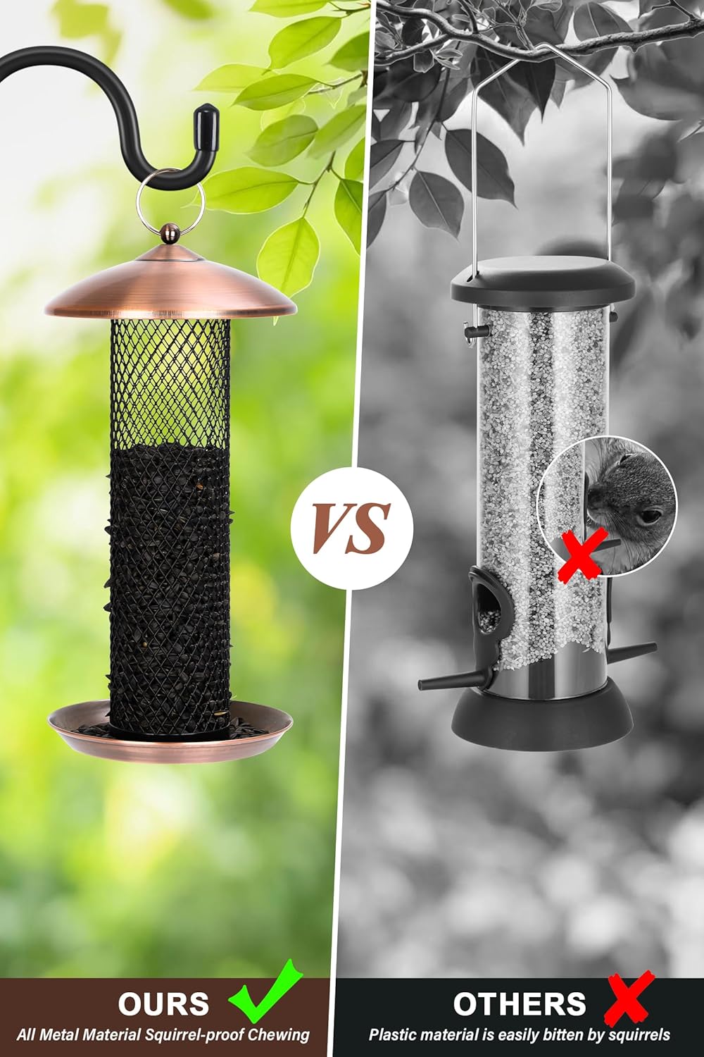 Gtongoko Bird Feeder for Outside, Metal Mesh Tube Bird Feeders 2.5 lbs for Sunflower Seeds or Mealworm, Large Capacity, Copper, 1 Pack