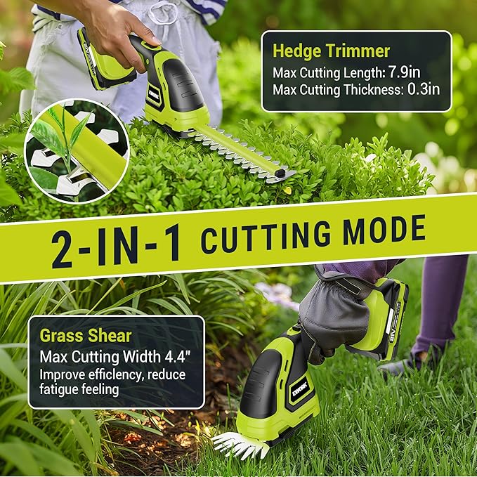 EWORK Hedge Trimmer Cordless 21V Electric Hedge Trimmers Cordless with Battery and Charger, Handheld Power Bush/Shrub Trimmer, Lightweight Battery Powered Hedge Cutter, Grass Shears,Hedge Clippers