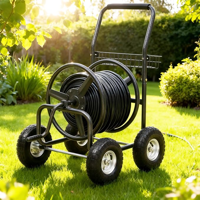 250FT Garden Hose Reel Cart with 10" Pneumatic Tires, Heavy-Duty Steel Frame for Tangle-Free Water Hose Storage, Easy-Rolling Lawn & Yard Hose Holder