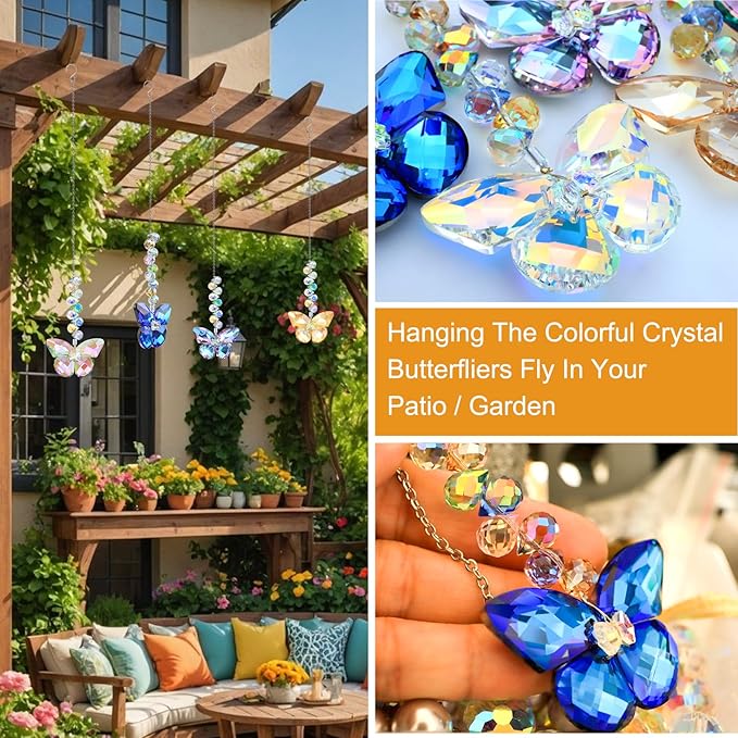 6pcs Crystal Butterfly Suncatchers Hanging Ornaments, Rainbow Maker Sun Catchers Indoor Window Outdoor Patio Garden Decor Gifts (Butterfly)