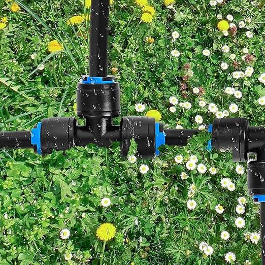 40 Pack 1/4" Drip Irrigation Tee Connectors, Quick Connect Universal Drip Irrigation Tubing Coupling Valve, Connector Locking Fitting for Sprinkler or Drip Irrigation System