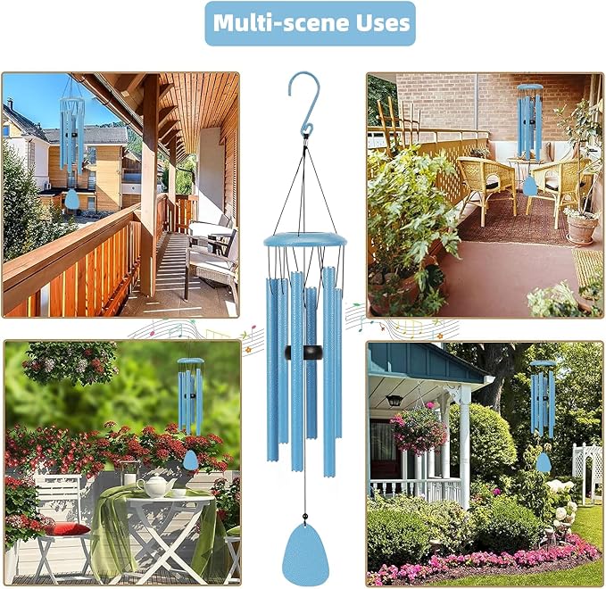 Aluminium Wind Chimes 26 Inches to Create a Zen Atmosphere Suitable for Outdoor, Garden, Patio Decoration. Classic Blue Wind Chimes with Wind Catcher Suitable as A Gift for Unisex