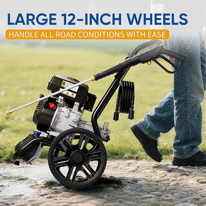 TOOLCY Gas Pressure Washer 3400 PSI & 2.8 GPM Max, High-Powered 212cc Engine, Enhanced Pump, 30FT Pressure Hose, Onboard Soap Tank, Spray Gun & 5 Nozzle Tips, Great for Cars/Driveways/Homes/Patios