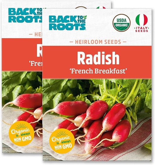 Back to The Roots 100% Organic Heirloom Seeds - Breakfast Radish Seeds for Planting Value Pack (2.8g Total)