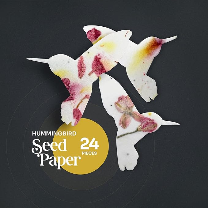 Wildflower Seed Paper - Set of 24 Hummingbird-Shaped for Funeral Favors, Memorial Gifts, & Sympathy Gifts for Loss of Father and Mother (Pink & Yellow)