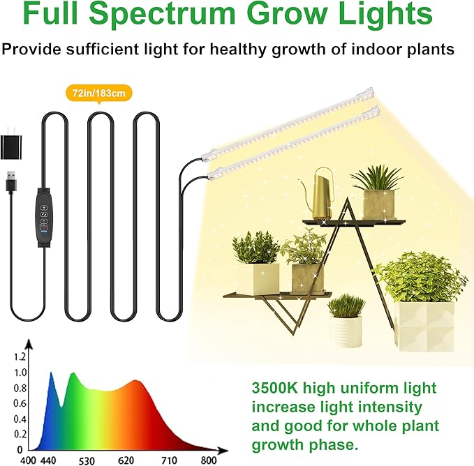 13 Inches LED Grow Light Strips, Grow Lights Match The Flower Stand for Indoor Plants,Full Spectrum 3500K Plant Lamp with 3/9/12H Timer, 10 Dimmable Levels for Seedling Succulent, 2 Head 2 Pack