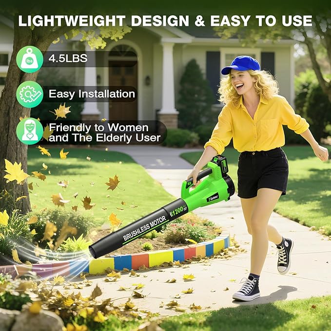 Tietoc Leaf Blower Cordless, 1200W Brushless Electric Leaf Blower with 2 X 5.0Ah Battery, 6 Speed Powerful Leaf Blowers for Garden, Patio, Lawn Care, Gift for Men Dad Husband Fathers Gardener 2025