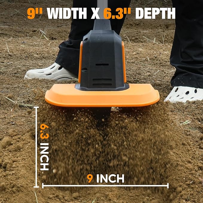 Upgraded Cordless Tiller for Gardening with 8.0Ah (2ร4.0Ah Batteries), 48 Steel Tines Battery Rototiller, 9" Width 6.6" Depth Garden Tiller Cultivator for Soil, Tending & Composting (Orange)