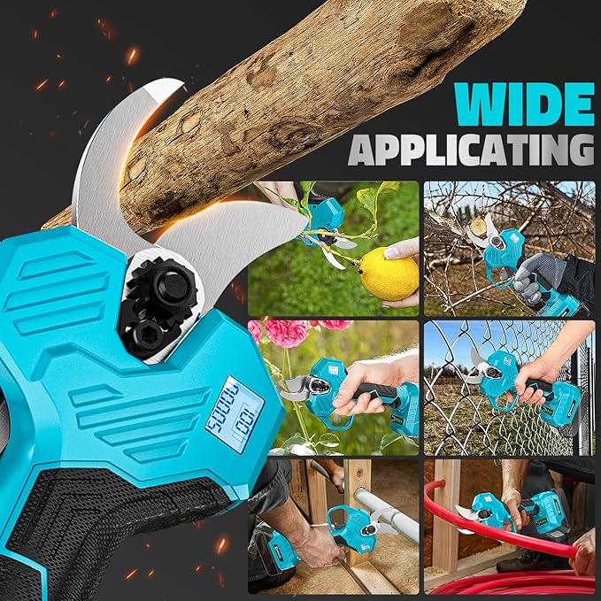 Cordless Electric Pruning Shears Compatible with Makita 18V Battery, 1.5-2-Inch Portable Pole Pruner with LCD Display & Imported SK7 Steel Blades for Gardening Shears