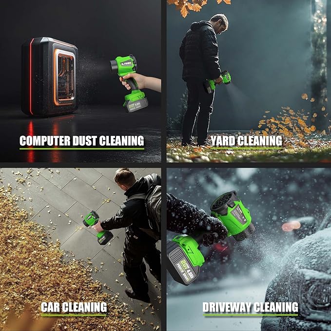 Leaf Blower Cordless - Lightweight Electric Handheld Blower with Battery and Charger, 3 Speed Mode, Blowers for Lawn Care, Patio Cleaning, Dust Cleaner (Dark Green)