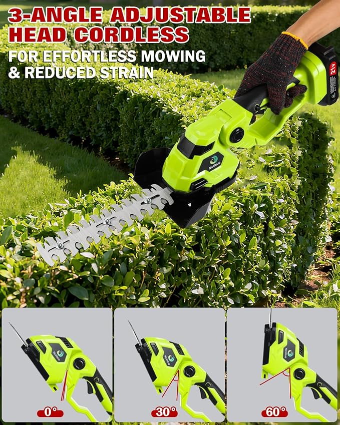 Cordless Hedge Trimmer,2-in-1 Hedge Trimmer,Cordless Grass Shear & Shrubbery Trimmer with Dual-Action Blade Cutting Capacity,Hedge Shear with 2 PCS Rechargeable Battery and Charger for Garden,Lawn
