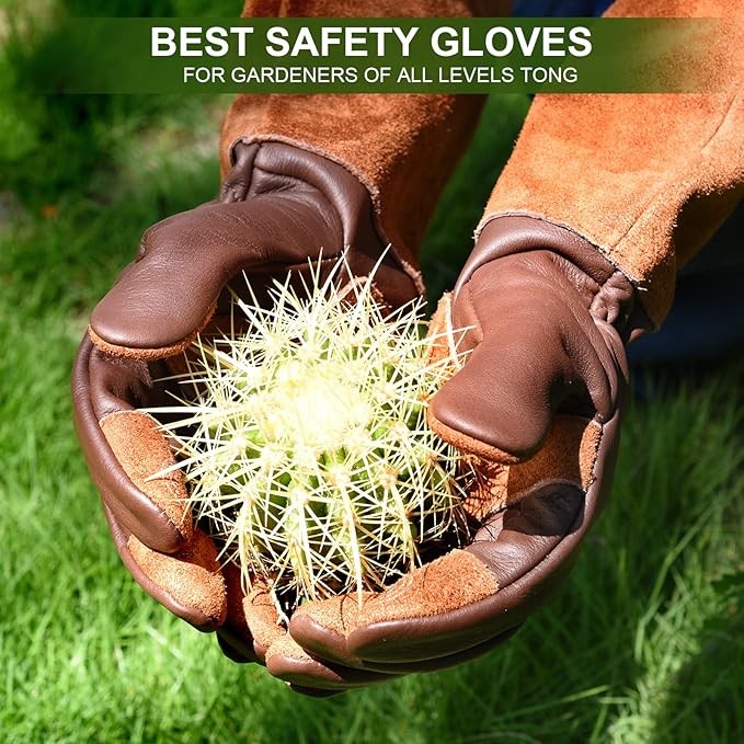 Long Gardening Gloves for Women Thorn Proof,Rose Pruning Cowhide Leather Garden Gloves for Cactus, Rose and Blackberry