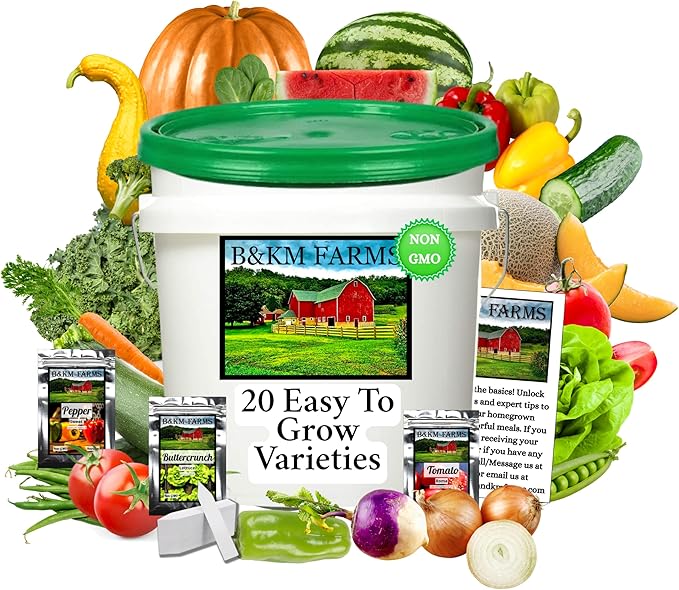 Beginner Survival Seed Vault: 10,000+ Heirloom & Non-GMO Seeds (20 Easy to Grow Varieties) by B&KM Farms