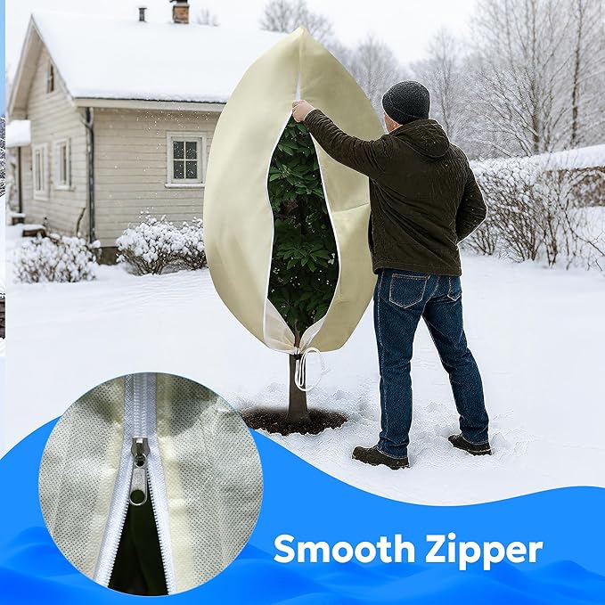 MIXC Plant Covers Freeze Protection, 47.2''×70.8'' Winter Cold Weather Frost Blankets Shrub Jacket with Drawstring Reusable Frost Protection Cloth for Outdoor Plants Fruit Tree Potted (4 Pack)