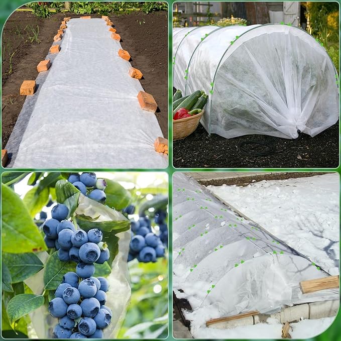 Plant Cover Freeze Protection 10x50ft Garden Hoops Kit for Winter, Fabric Floating Row Cover Frost Cloth Outdoor Plant Blanket for Frost Snow Protection, Greenhouse Garden Tunnel Hoops for Raised Beds