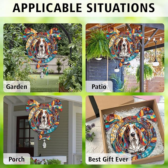 Basset Hound Dog Ears Wind Spinner, Basset Hound Wind Spinner Hanging for Yard and Garden
