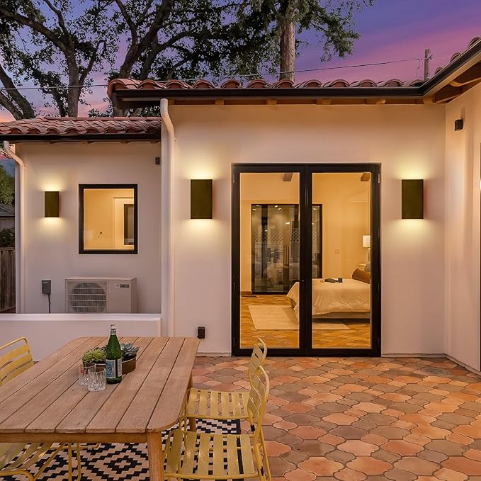 Handmade Gold Up and Down Outdoor Wall Lights 10" LED Patio Wall Light Fixture Rectangle Exterior Lighting Fixtures for House, Porch Entryway Front Door Patio Garage (10W, 3000K/4500K/6000K)