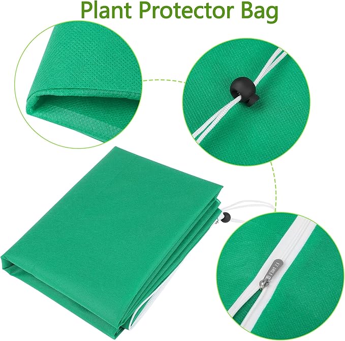 10 Pieces Plant Covers Freeze Protection Winter Plant Frost Cover with Drawstring and Zipper Large Plant Protector Bag for Frost Blankets Jacket for Outdoor Plant, Green, 31.5 x 39.3 Inch