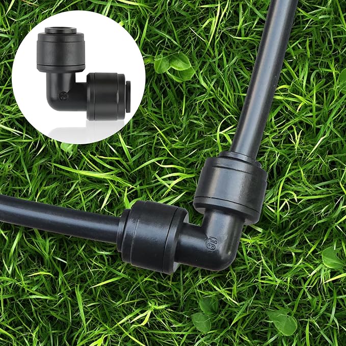 Kalolary 30PCS Quick-Connect 1/4" Drip Irrigation Tee Connectors Universal 90 Degree Elbow Fitting for 1/4 Inch Irrigation Tubing Irrigation Connectors for Drip or Sprinkler System
