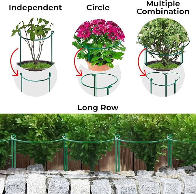 K-Brands Tall Plant Support Stakes – 10"W x 24"H Half Round Peony Cages and Supports for Indoor and Outdoor Plants – Plant Cage Ring Support for Flower - Peony, Tomato, Hydrangea, Rose Bush (6 Pack)