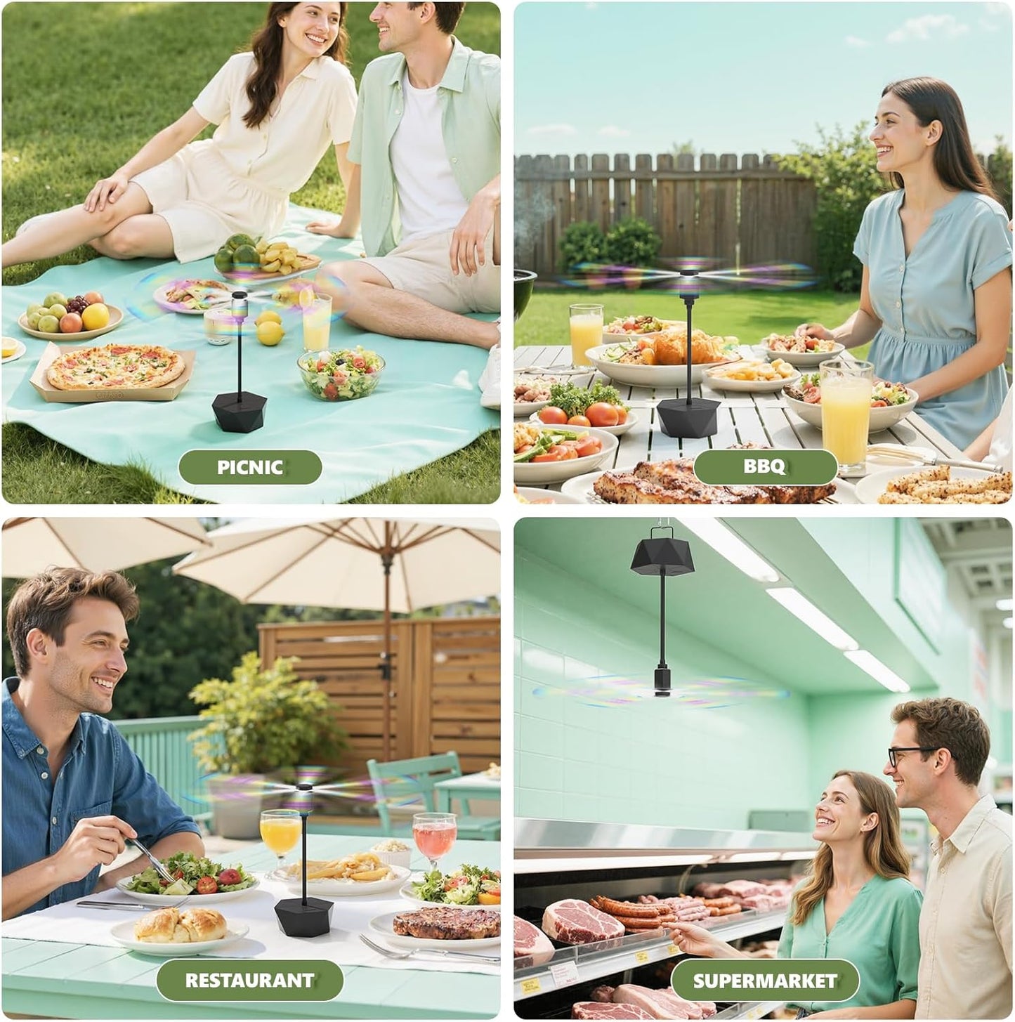 Grete Gotye 4-PC Table Food Fans, Flexible Goose-Neck Blades, Portable Battery Powered Fan for Home, Restaurant, Party, Picnic (Jet Black)