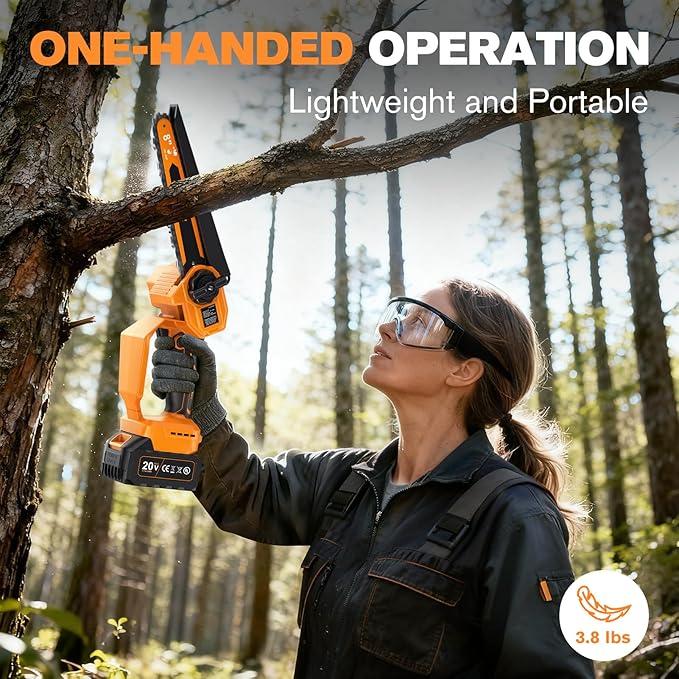 Mini Chainsaw Cordless Battery Powered, 8 Inch & 6 Inch Brushless Electric Chain Saw with 2 Pack 4.0Ah Batteries, Small Handheld Portable Chainsaw for Tree Trimming Wood Cutting Gardening Gift
