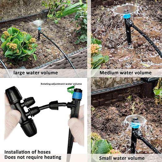 Drip Irrigation System with Water Timer 162ft Drip Irrigation Kit 5/16โID and 1/4 Inch Pipe Auto Watering System for Garden Adjustable Spray, for Greenhouse, Garden, Lawn, Potted Plants Black