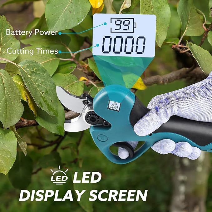Cordless Electric Power Pruner Shears - Battery Pruning Shears 40mm Max Cutting Diameter with 20V 2X 2.0Ah Batteries and Charger, Professional Heavy Duty Gardening Pruner with Replacement Blades