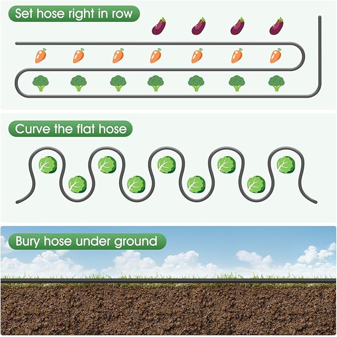 Flat Soaker Hose 50 FT*2Pack for Garden Beds, Linkable Drip Irrigation Hose, Double-Layer PVC, Leakproof & Kink-Resistant, Even Seepage Saves up to 80% Water