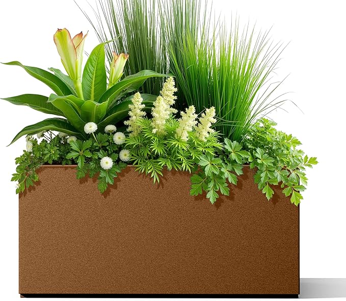 Tall Metal Planter, 10" W×16.3" H Large Rectangular Planter Box for Outdoor or Indoor, All-Weather Durable Plant Box with Drainage Holes & Removable Shelf for Patio, Porch, Garden, Trees, Flowers