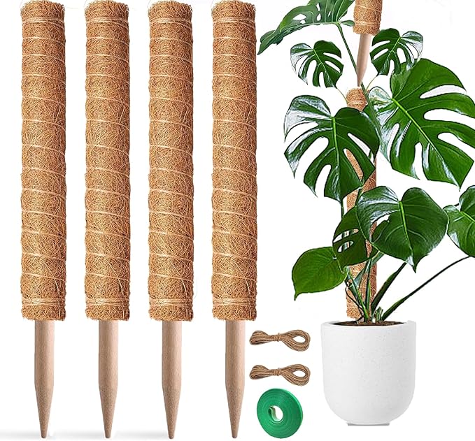 Moss Pole, 4 Pack 17Inch Monstera Plant Support for Climbing Plants Accessories Indoor -Stackable Moss Poles Plant Support Stakes -Coir Plant Pole Sticks for Potted Plants -Pothos, Tall Plant Trellis