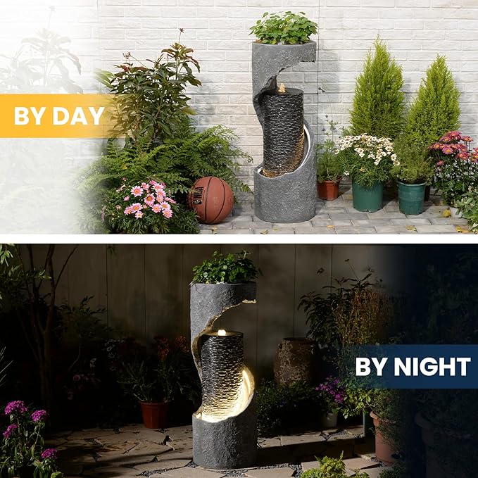35.4" H Indoor Water Fountain Water Feature Outdoor for Garden, Patio, Deck Decorations, Yard, Porch, Office with Lights Spiral Water Fall Fountains Outside Home Art Decor