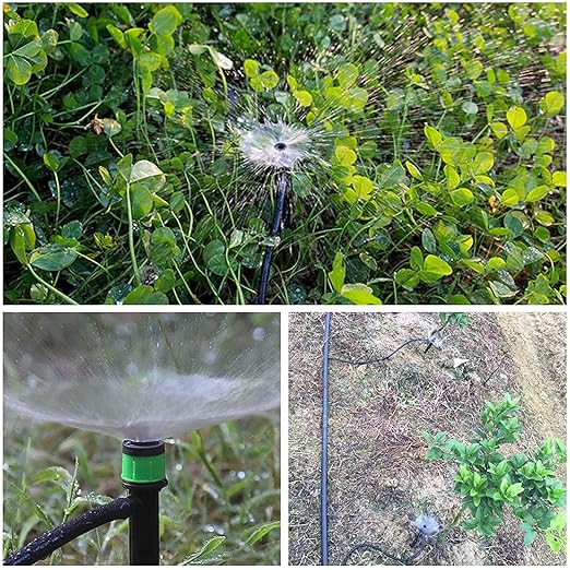 Kalolary 100Pcs Irrigation Drippers Drip Emitters, Micro Spray Adjustable 360 Degree Full Circle Pattern Water Flow Sprinkler Fits 1/4 (4-6mm) Irrigation Tubing for Garden Irrigation(Green)