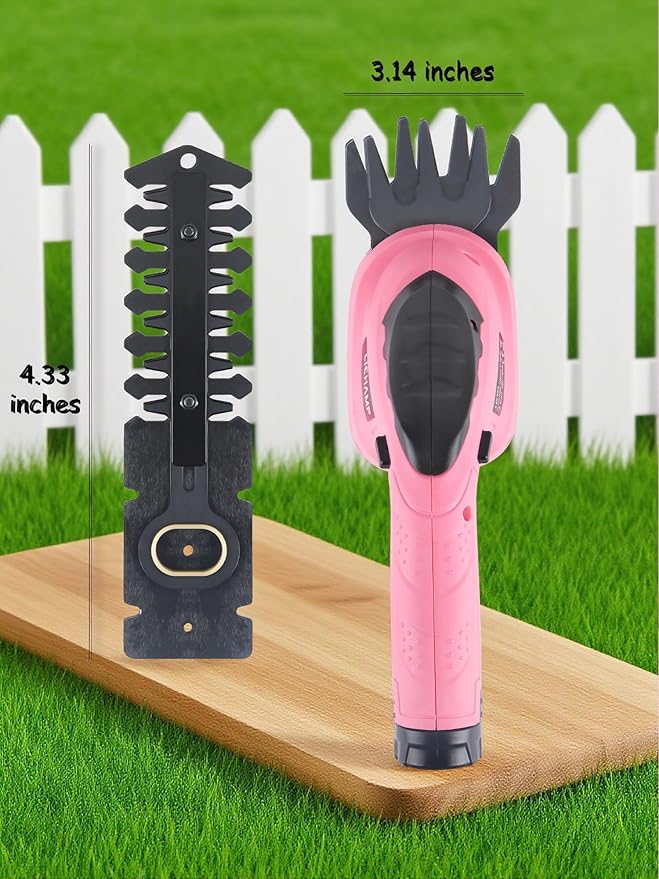 Lichamp 2-in-1 Electric Hand Held Grass Shear Pink Hedge Trimmer Shrubbery Clipper Cordless Battery Powered Rechargeable for Garden and Lawn, CGS3601PK Pink