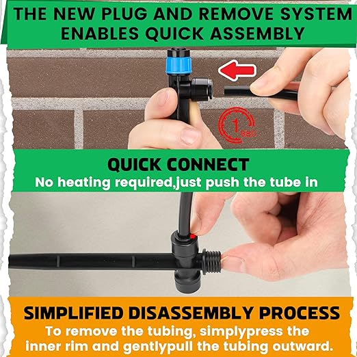 MIXC 60pcs Quick-Connect Drip Irrigation Emitters Fan Shape for 1/4" Drip Irrigation Tubing - Adjustable Push-to-Connect 360° Drip Emitters Vortex on 6" Sturdy Stake for Irrigation System