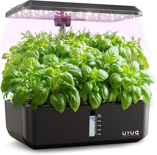 Hydroponics Growing System Indoor Garden: URUQ 12 Pods Indoor Gardening System with LED Grow Light Height Adjustable Plants Germination Kit Quiet Smart Pump - Hydroponic Planter Fresh Harvest Black