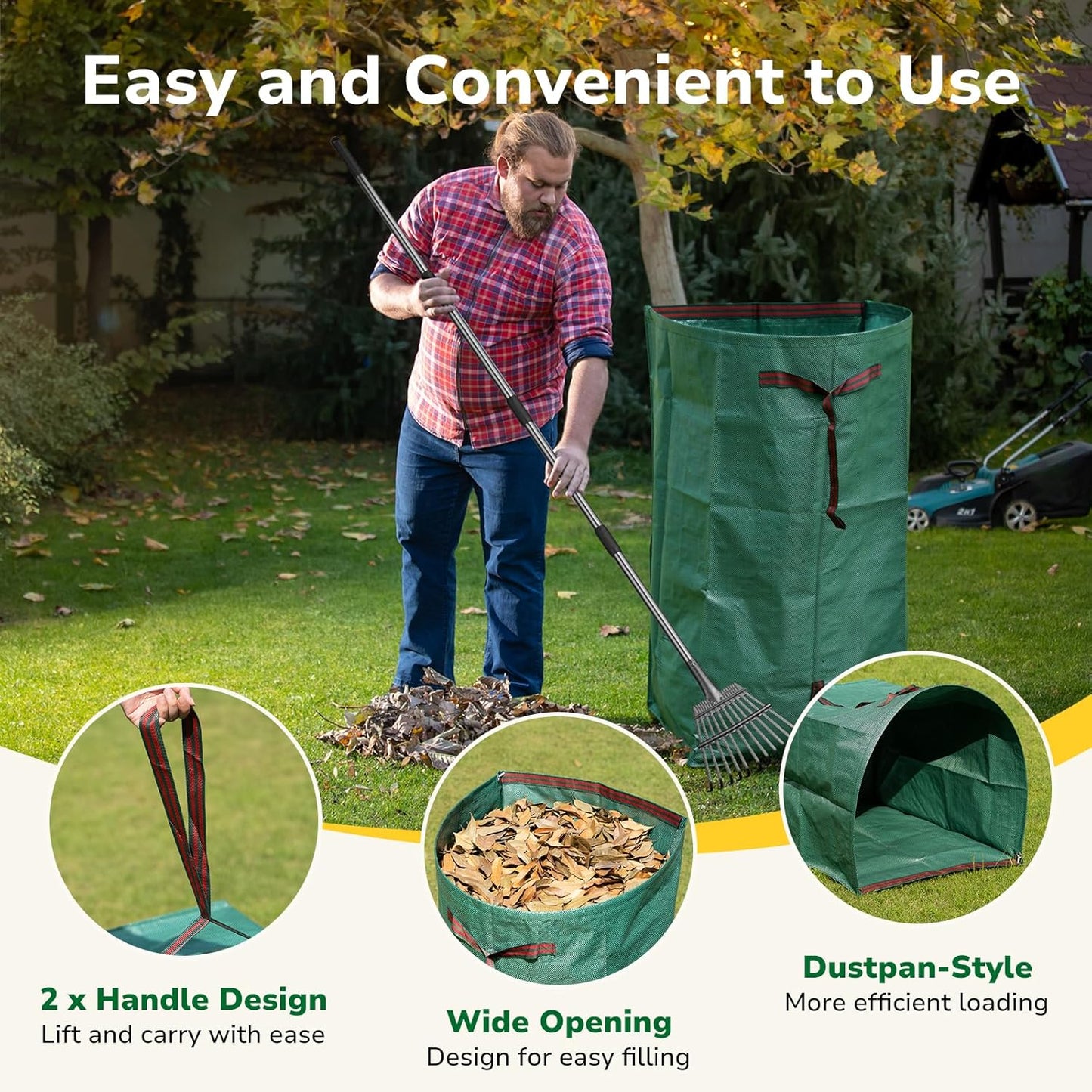 GreatBuddy Lawn Bag, 72 Gallon Yard Waste Bags, Heavy Duty PP Garden Leaf Bags for Leaves, Grass and Debris, Reusable & Foldable Leaf Collector with Handles, Wide Opening and Self-stand Design, 2 Pack