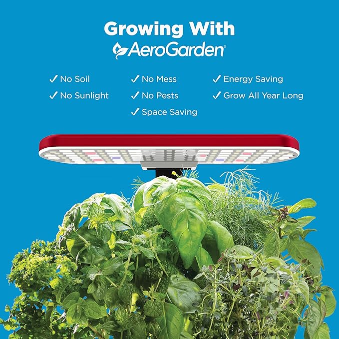 AeroGarden Harvest Lite, Indoor Garden Hydroponic System with LED Grow Light, Holds up to 6 AeroGarden Pods, Cherry Red