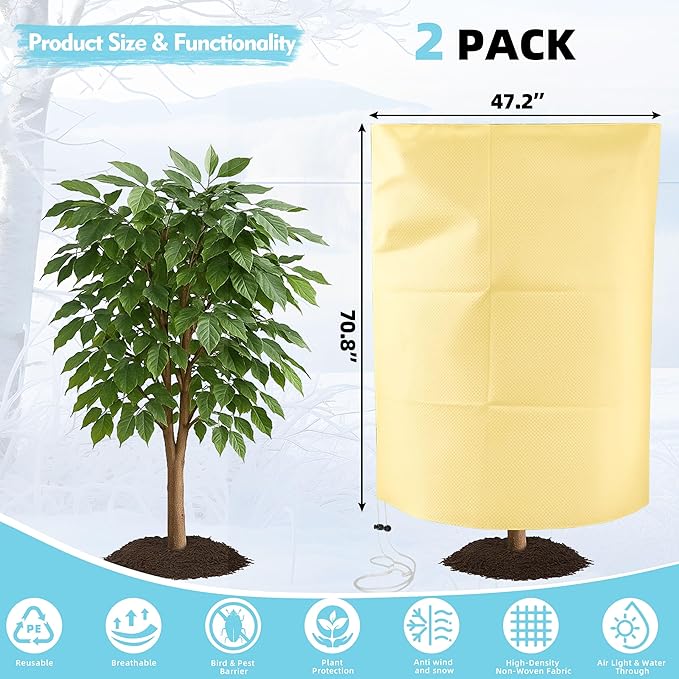 Plant Covers Freeze Protection 2 Pack 47.2”*70.8” with Zipper and Drawstring Frost Cloths for Outdoor Garden Plants Tree Potted Winter Cold Weather