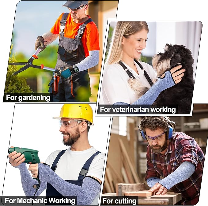 JaGely 6 Pairs Level 5 Cut Resistant Sleeves with Thumb Hole 18 Inches Arm Protection Sleeve Farmer Gardening (Blue)