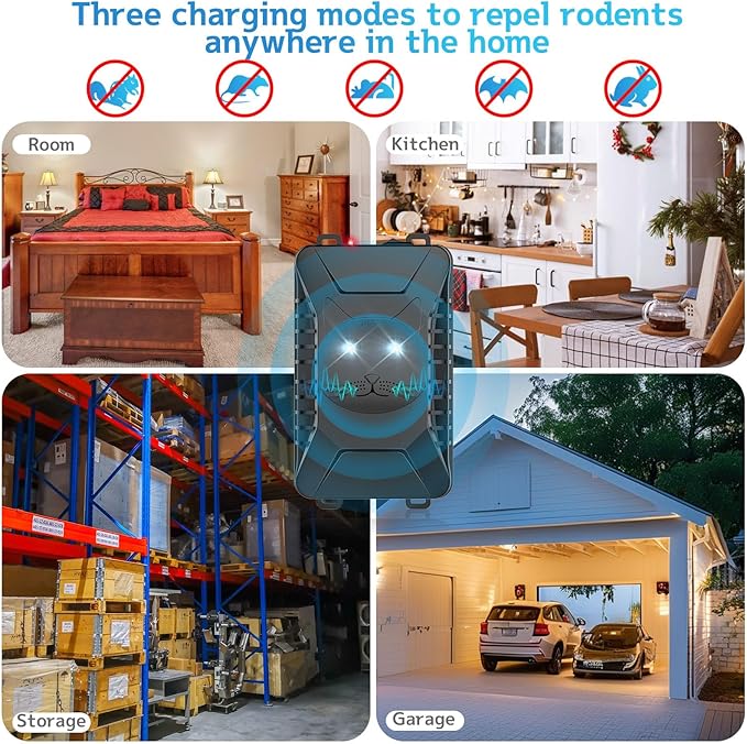 Ultrasonic Rodent Repellent, 2 Pack Plug-in Mouse Rat Pest Bat Squirrels Skunks Repellent for Car with Battery Powered Under Hood, Keep Mice Out of Cars Engines, Indoor, Outdoor, Garage, Room