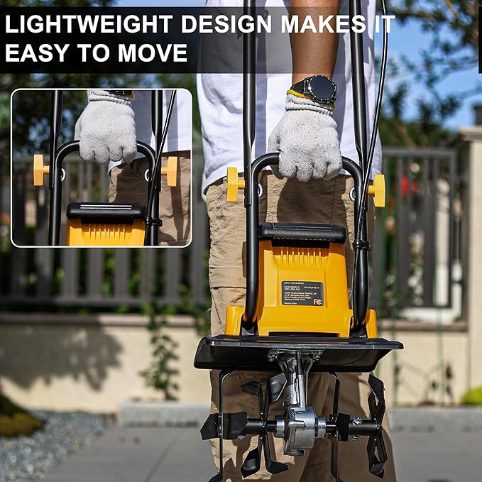 8.5AMP 12Inch Corded Tiller Cultivator 8-inch Depth Rototillers for Gardening, 360RPM Electric Garden Tiller with LT-201D Socket