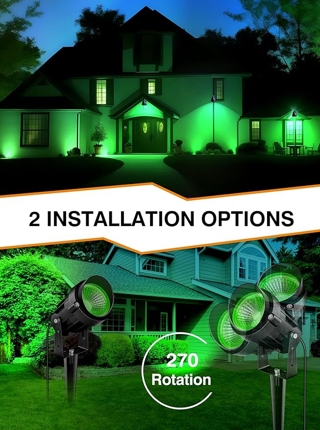 Halloween Green Landscape Lights Outdoor, 110v 120V Plug in Landscape Lighting with IP66 Waterproof Halloween Christmas Spotlights for Garden Pathway Tree Pathway, 2 Pack7W Green LED Landscape Lights